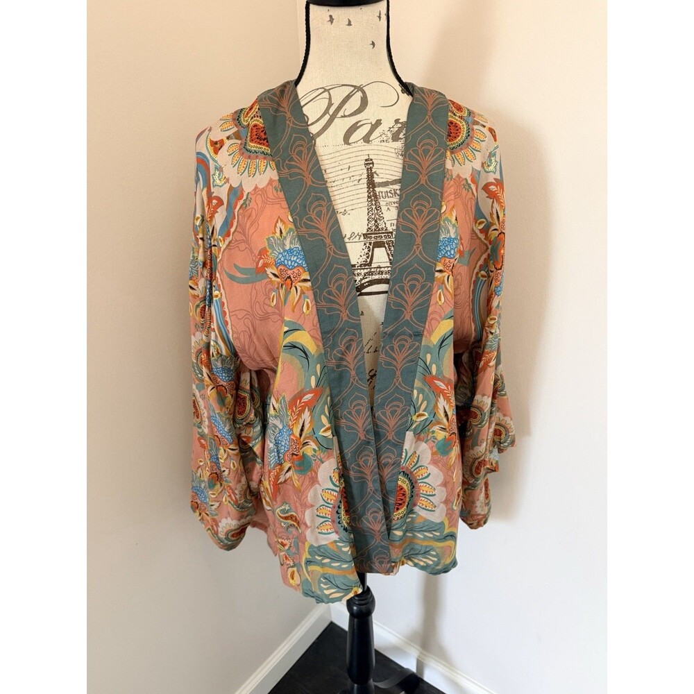 New Powder UK Floral Kimono Open Front Cardigan Top/Jacket Womens One Size NWOT